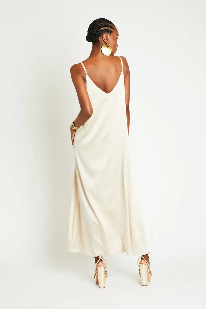 JULIE SILK MAXI DRESS - LATTE