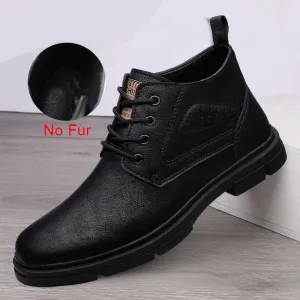 Keep Warm Comfy Split Leather Ankle Boots Winter Men Boots Fashion Lace Up Shoes for Man Lightweight Casual Boots