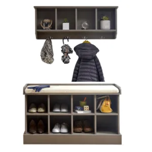 Kempton Shoe Bench   Wall Rack Grey