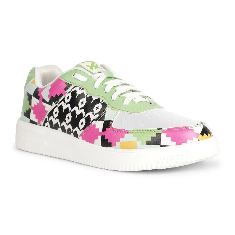 Leap7x Lacing White Himalayan Handloom Printed Casual Sneakers For Women MJH-L07 By Liberty