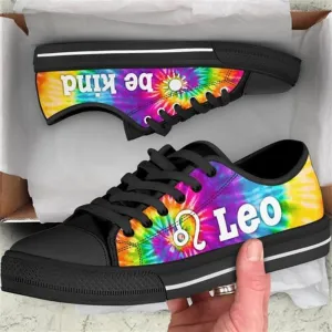 Leo Zodiac Sign Tie Dye Canvas Low Top Shoes, Low Top Sneaker, Low Top Canvas Shoes