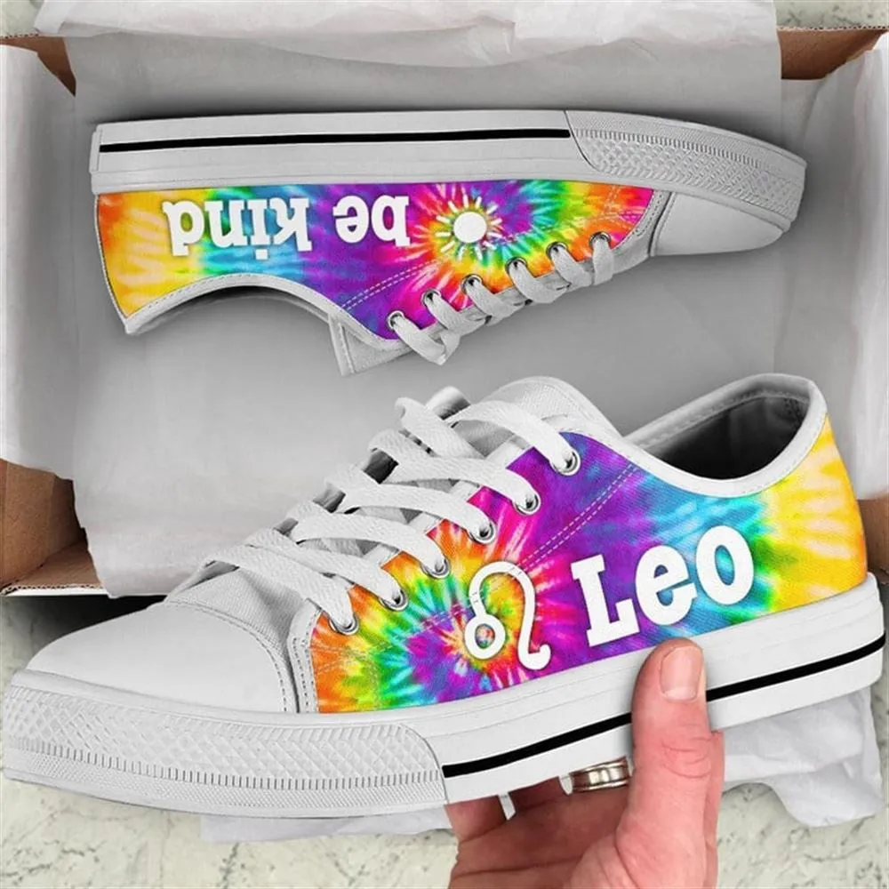 Leo Zodiac Sign Tie Dye Canvas Low Top Shoes, Low Top Sneaker, Low Top Canvas Shoes