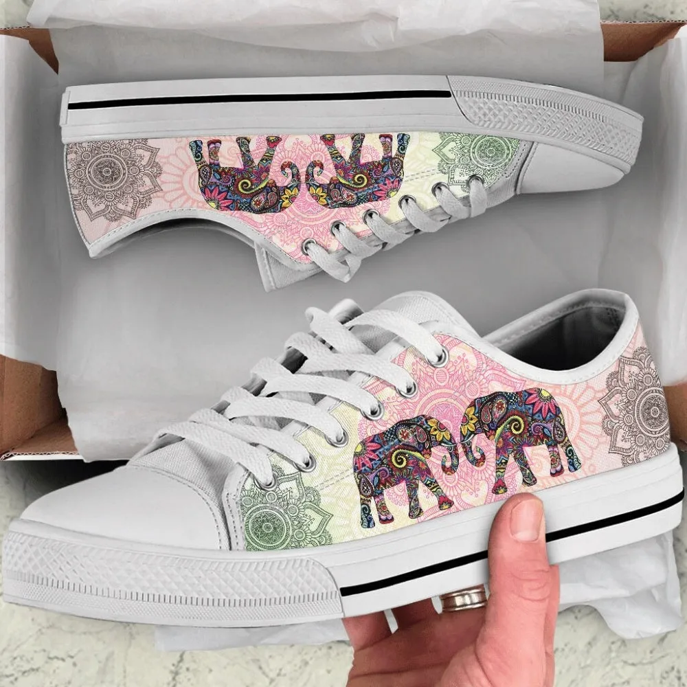 Mandala Elephant Low Top Shoes Sneaker Tmsb, Animal Print Canvas Shoes, Print On Canvas Shoes