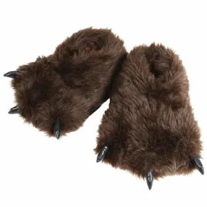 Mens Novelty Fluffy Brown Bear Feet Slippers & Non Slip Sole