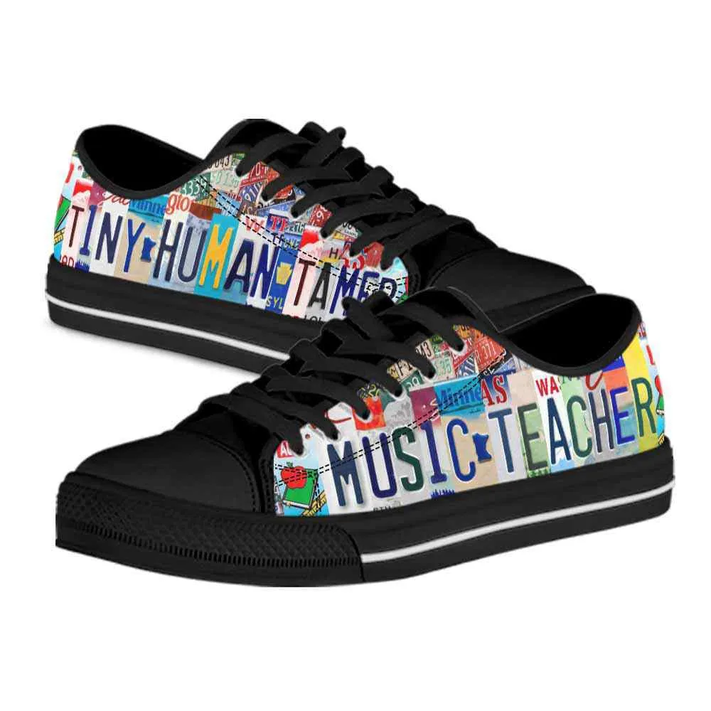 Music Teacher License Plate Tiny Human Tamer Low Top Shoes, Teacher Shoes, Low Top Sneakers