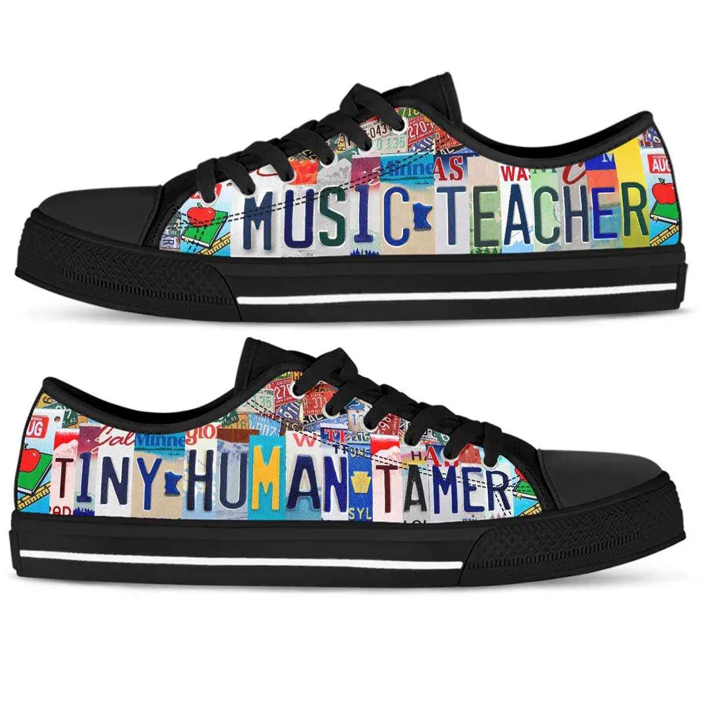 Music Teacher License Plate Tiny Human Tamer Low Top Shoes, Teacher Shoes, Low Top Sneakers