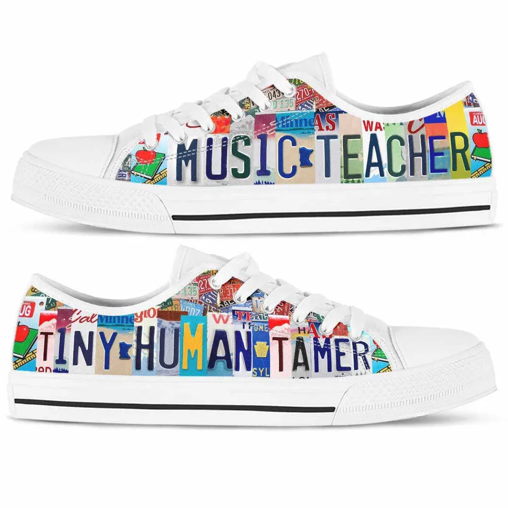 Music Teacher License Plate Tiny Human Tamer Low Top Shoes, Teacher Shoes, Low Top Sneakers