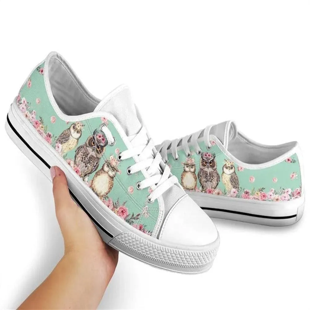 Owl Flower Watercolor Low Top Shoes, Animal Print Canvas Shoes, Print On Canvas Shoes