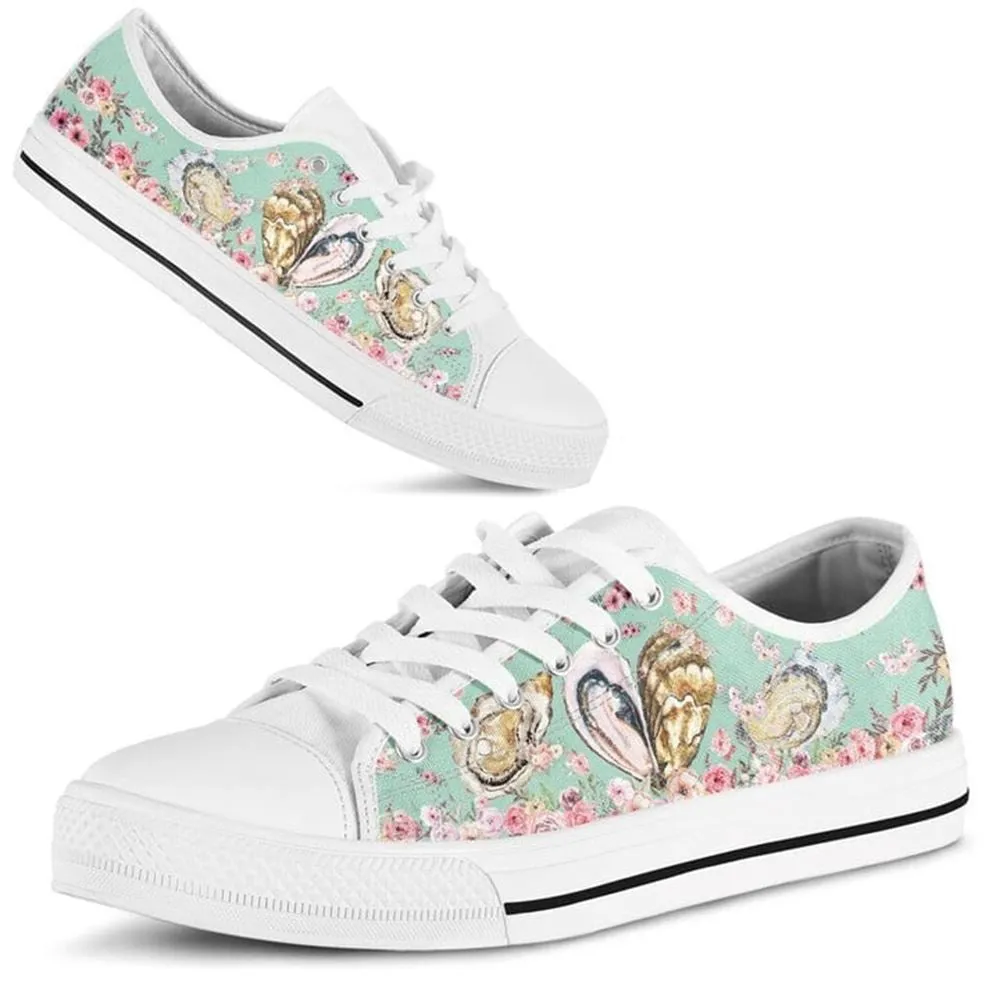 Oyster Flower Watercolor Low Top Shoes, Low Top Sneaker, Low Top Canvas Shoes