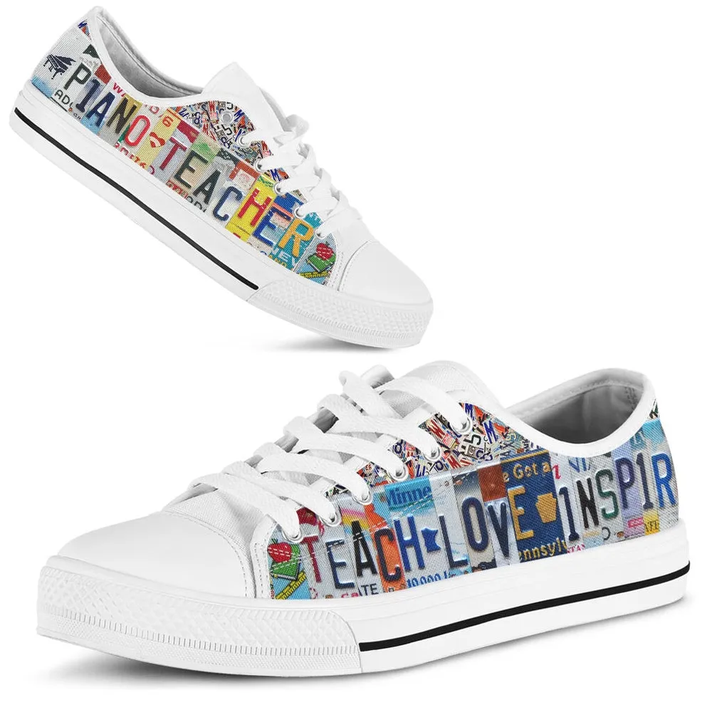 Piano Teacher License Plates Low Top Shoes, Teacher Shoes, Low Top Sneakers