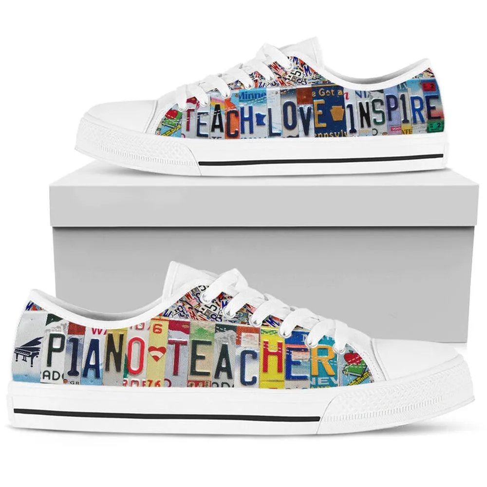 Piano Teacher License Plates Low Top Shoes, Teacher Shoes, Low Top Sneakers