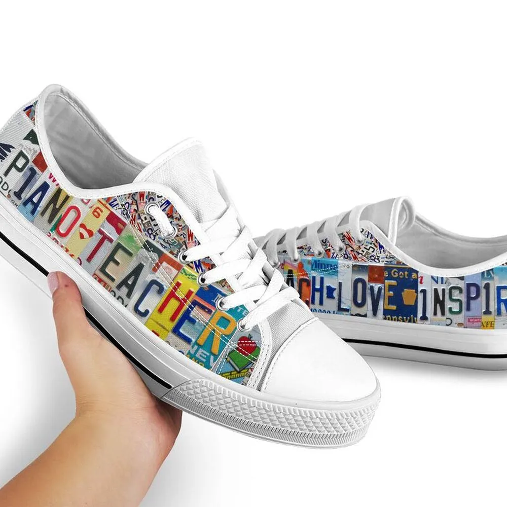 Piano Teacher License Plates Low Top Shoes, Teacher Shoes, Low Top Sneakers