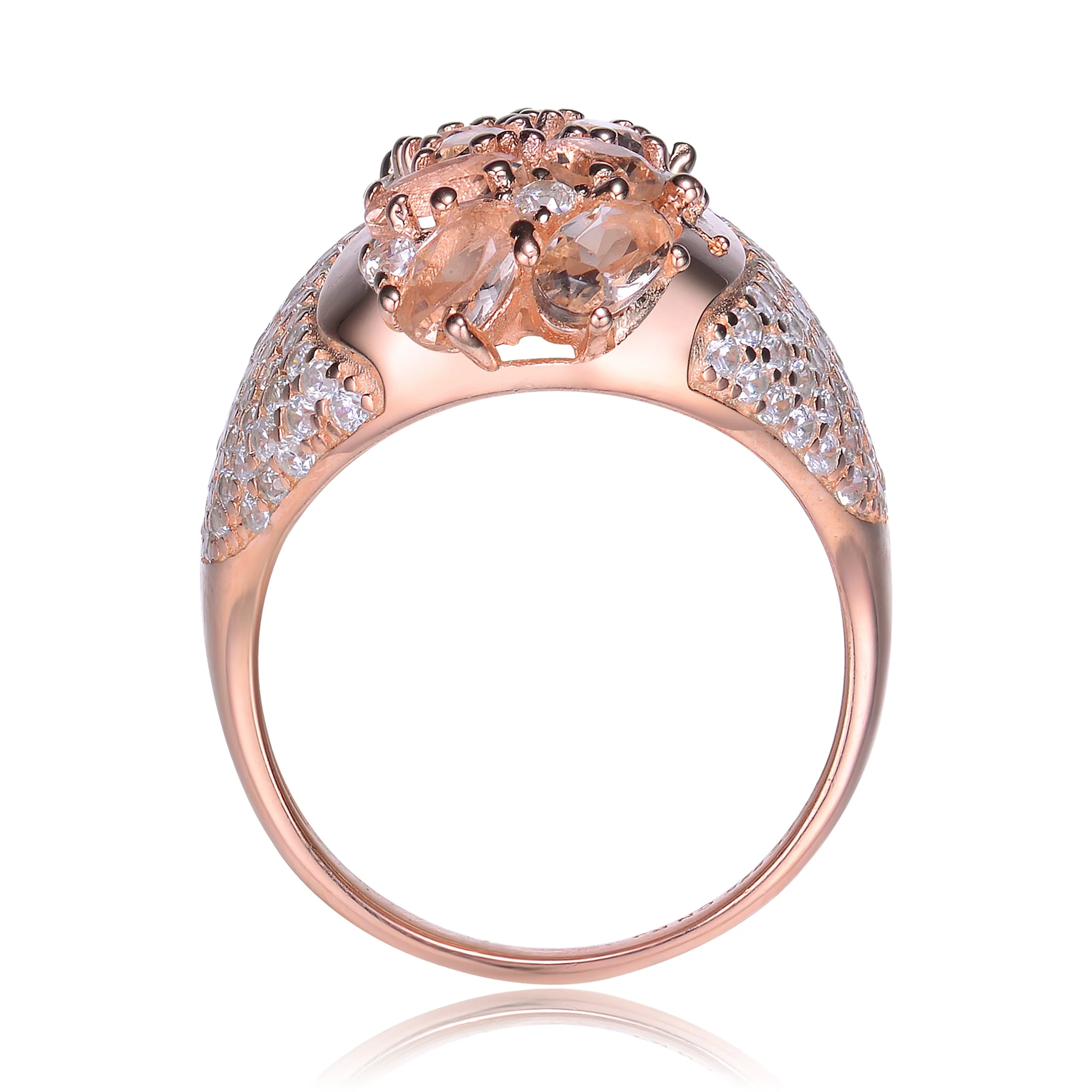 Rose Gold Plated Morganite and Clear Cubic Zirconia Accent Ring