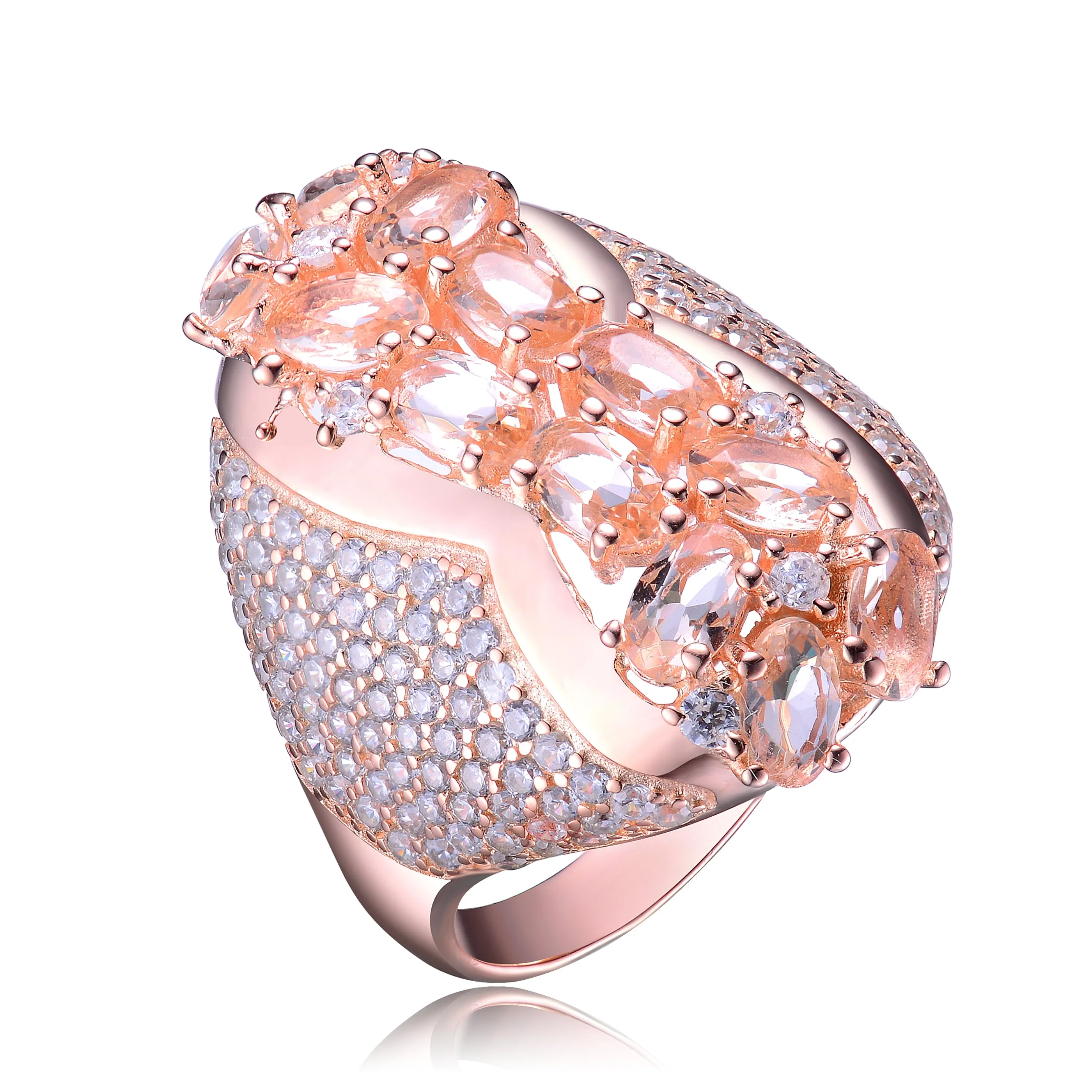 Rose Gold Plated Morganite and Clear Cubic Zirconia Accent Ring