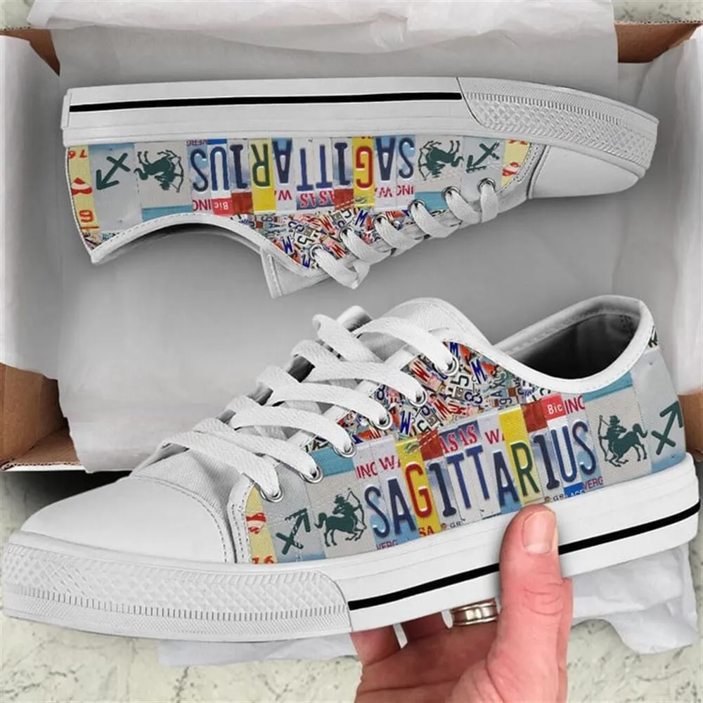 Sagittarius License Plates Canvas Low Top Shoes, Low Top Sneaker, Low Top Canvas Shoes