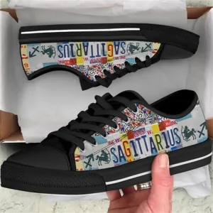 Sagittarius License Plates Canvas Low Top Shoes, Low Top Sneaker, Low Top Canvas Shoes