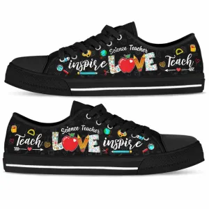 School Science Teacher Apple Teach Love Inspire Low Top Shoes, Teacher Shoes, Low Top Sneakers