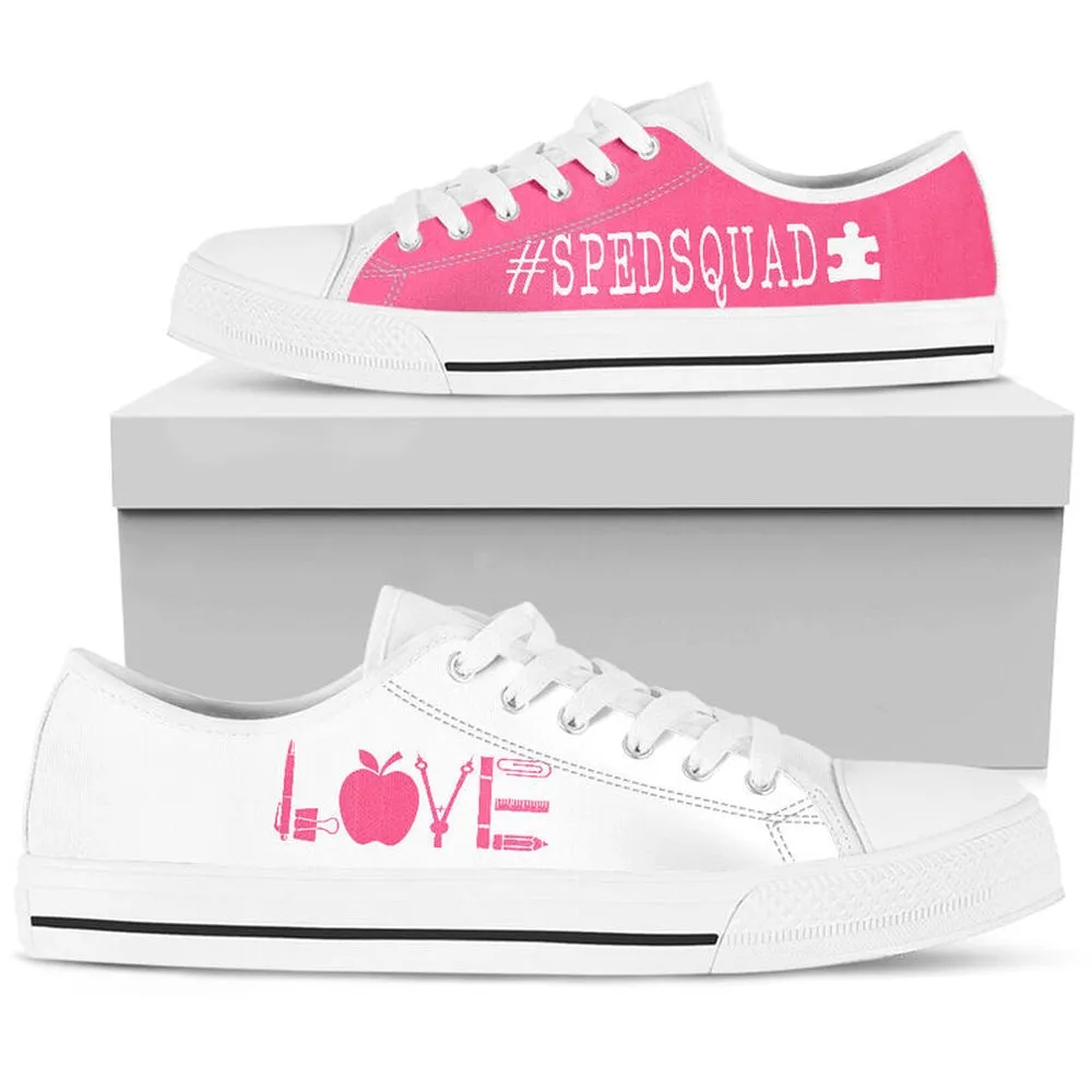 Spedsquad Pink White Shoes, Teacher Shoes, Low Top Sneakers