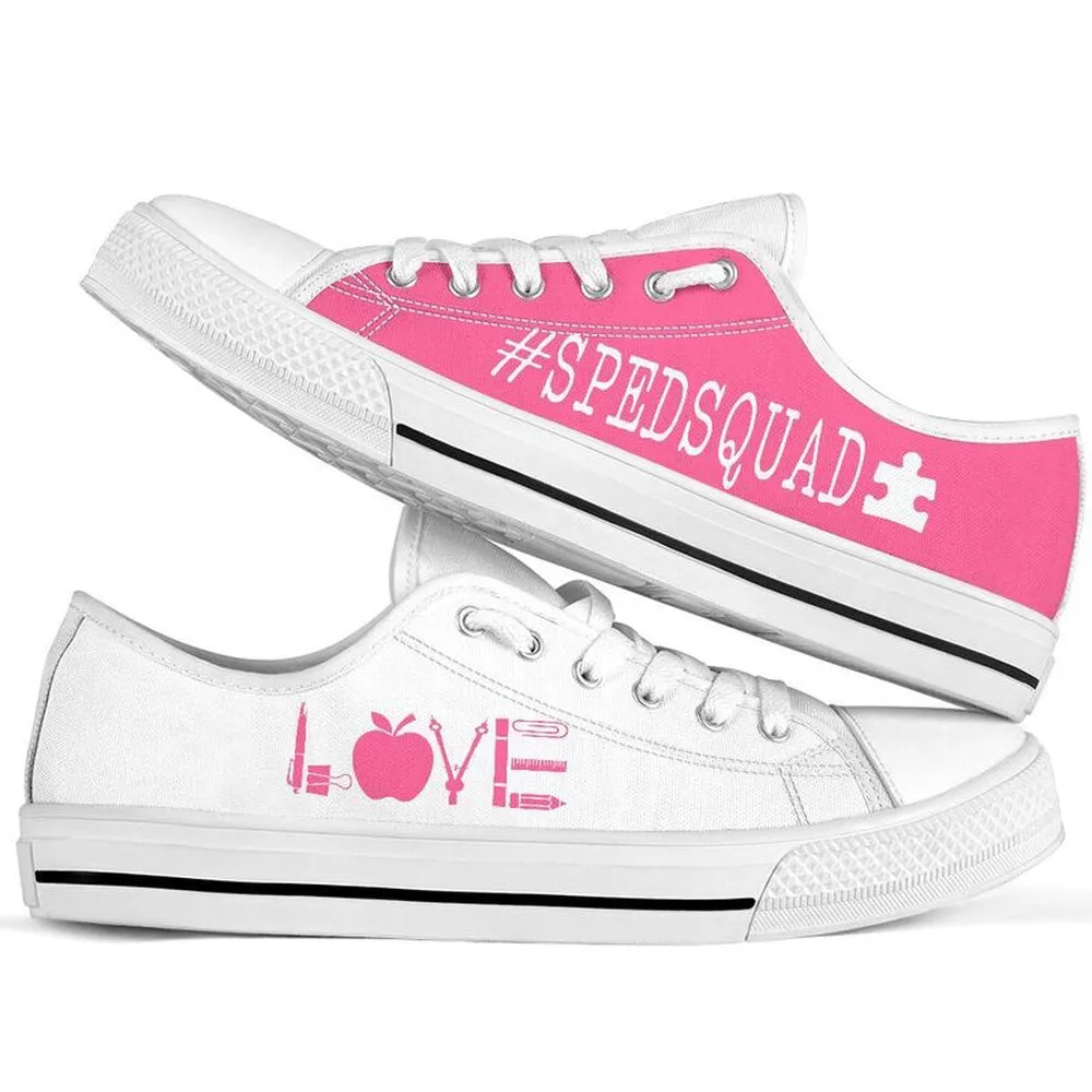 Spedsquad Pink White Shoes, Teacher Shoes, Low Top Sneakers