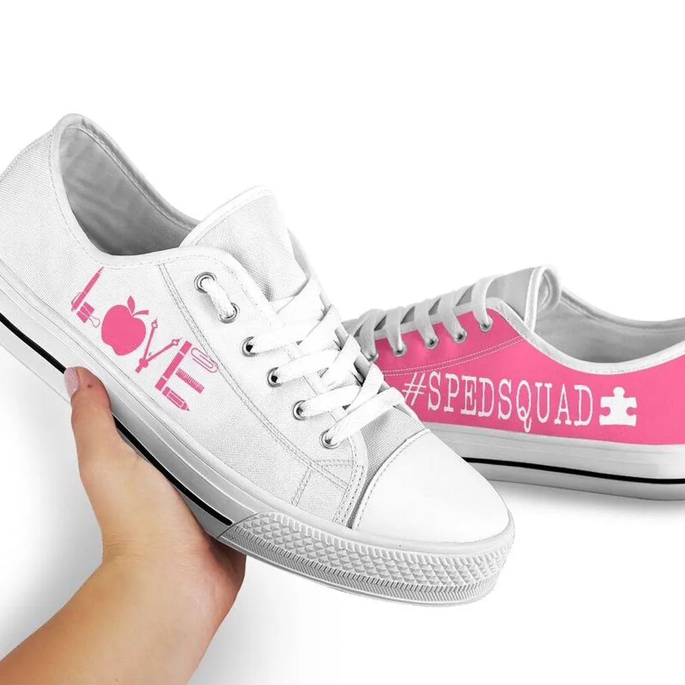 Spedsquad Pink White Shoes, Teacher Shoes, Low Top Sneakers