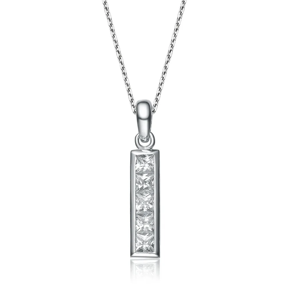 Sterling Silver Cubic Zirconia Linear Rectangle Necklace