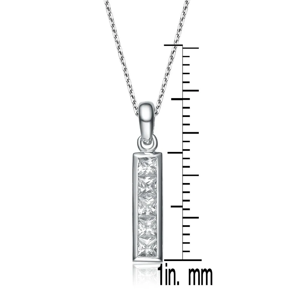 Sterling Silver Cubic Zirconia Linear Rectangle Necklace