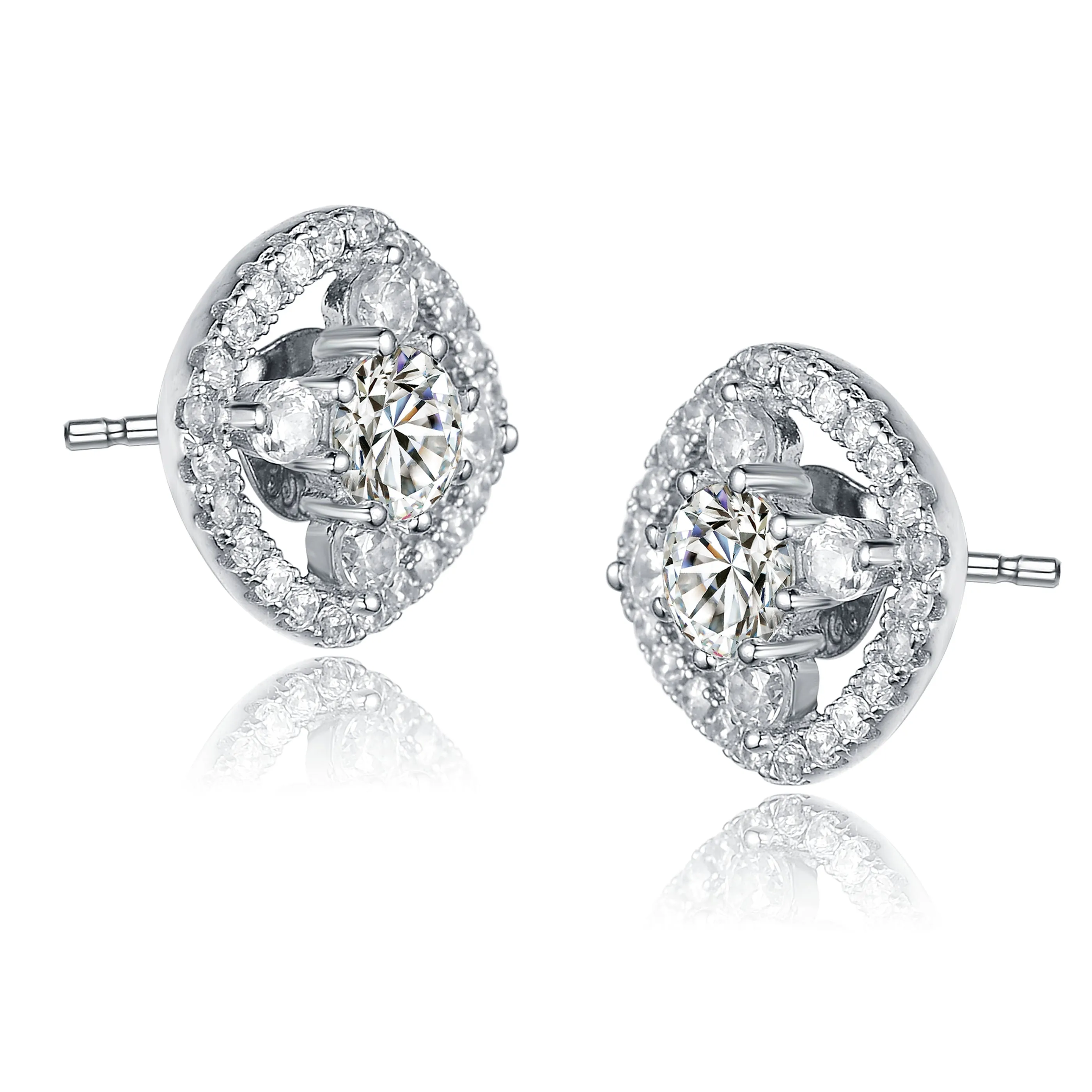 Sterling Silver Cubic Zirconia Open Shape Knob Earrings