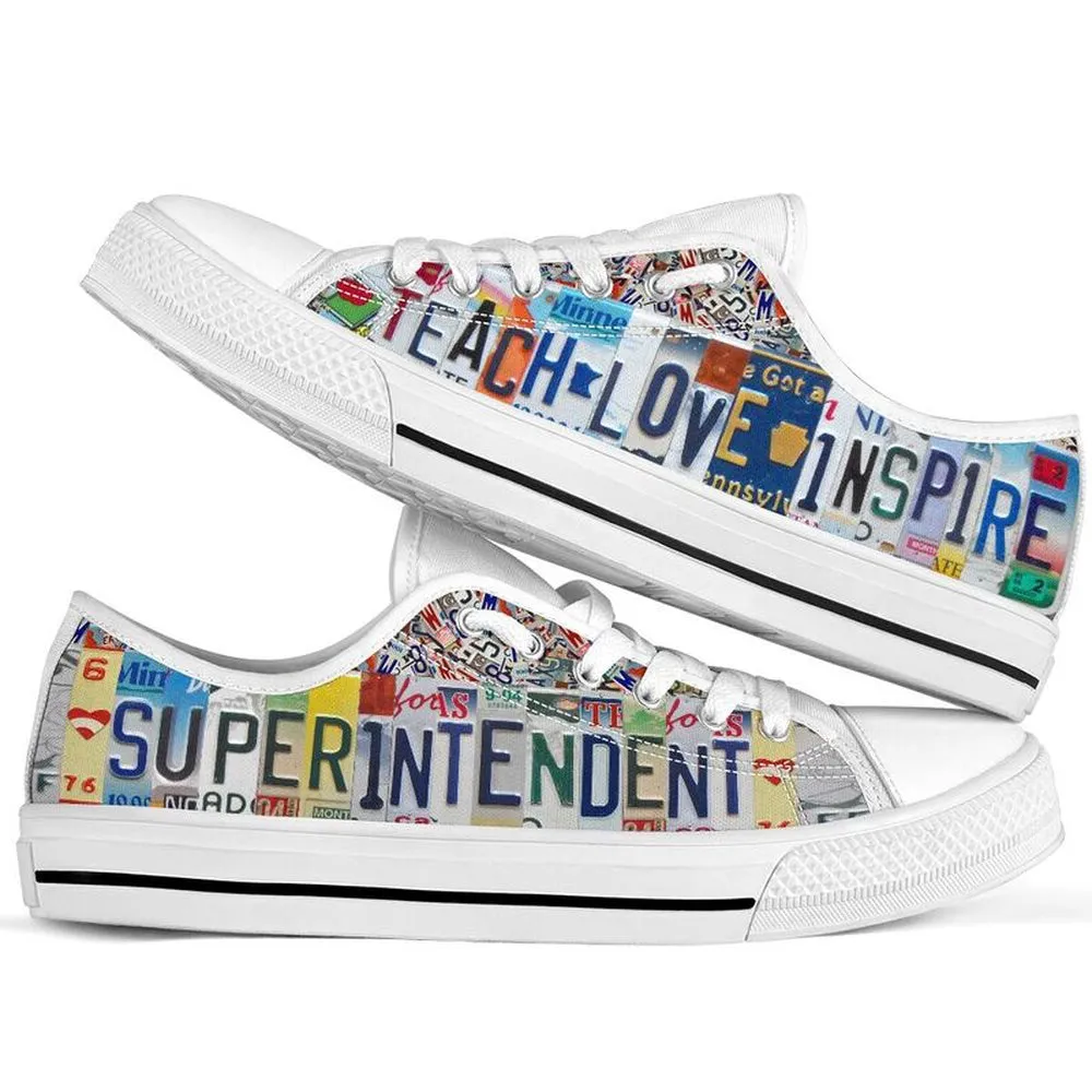 Superintendent Teacher Inspire License Plates Low Top Shoes, Teacher Shoes, Low Top Sneakers