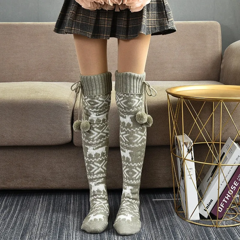 Winter Knitted Thigh High Long Socks For Women