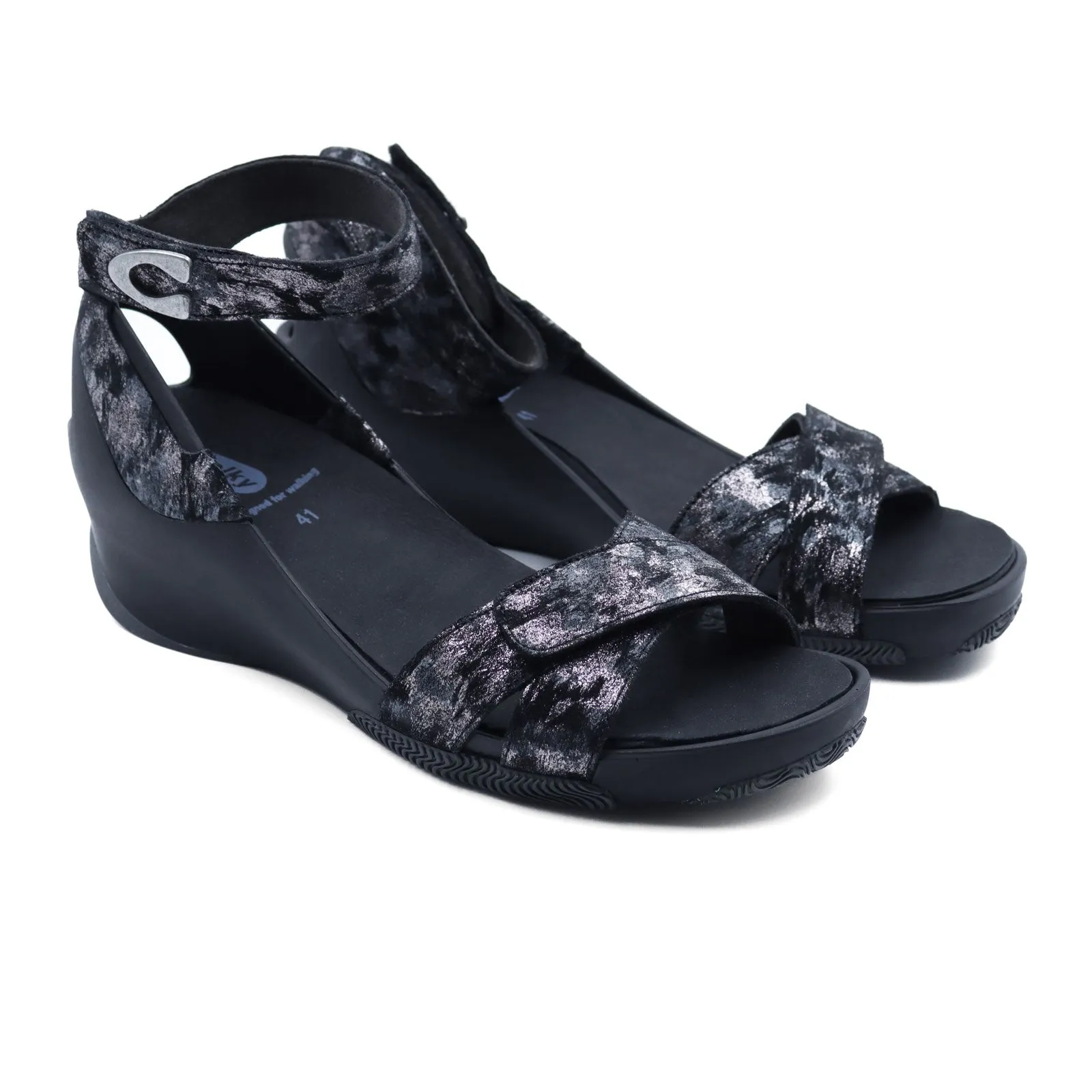 Wolky Era Wedge Sandal (Women) - Black Storm Suede