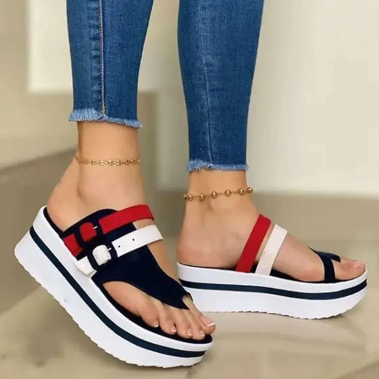 Women Peep Toe Straps Design Flat Platform Wedge Sandals