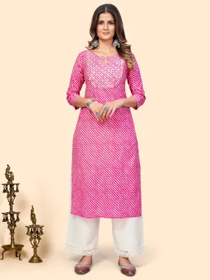 Women'S Printed & Sequience Straight Cotton Pink Stitched Kurta