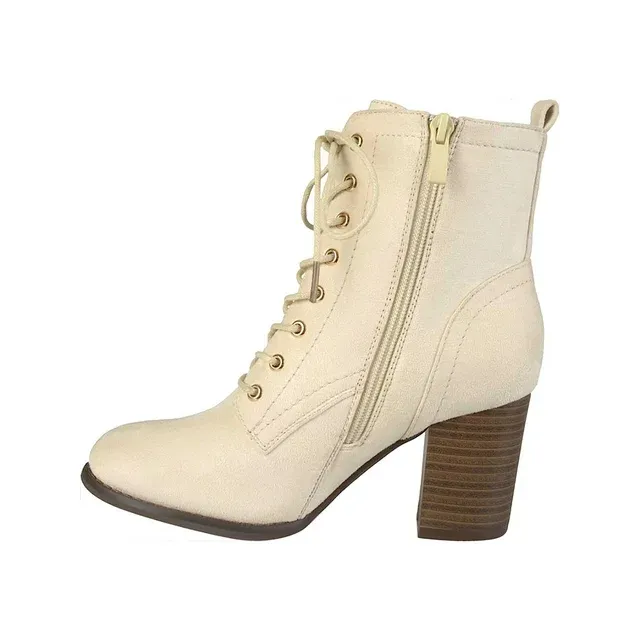 Womens Trendy Baylor Lace Up Stacked Heel Booties