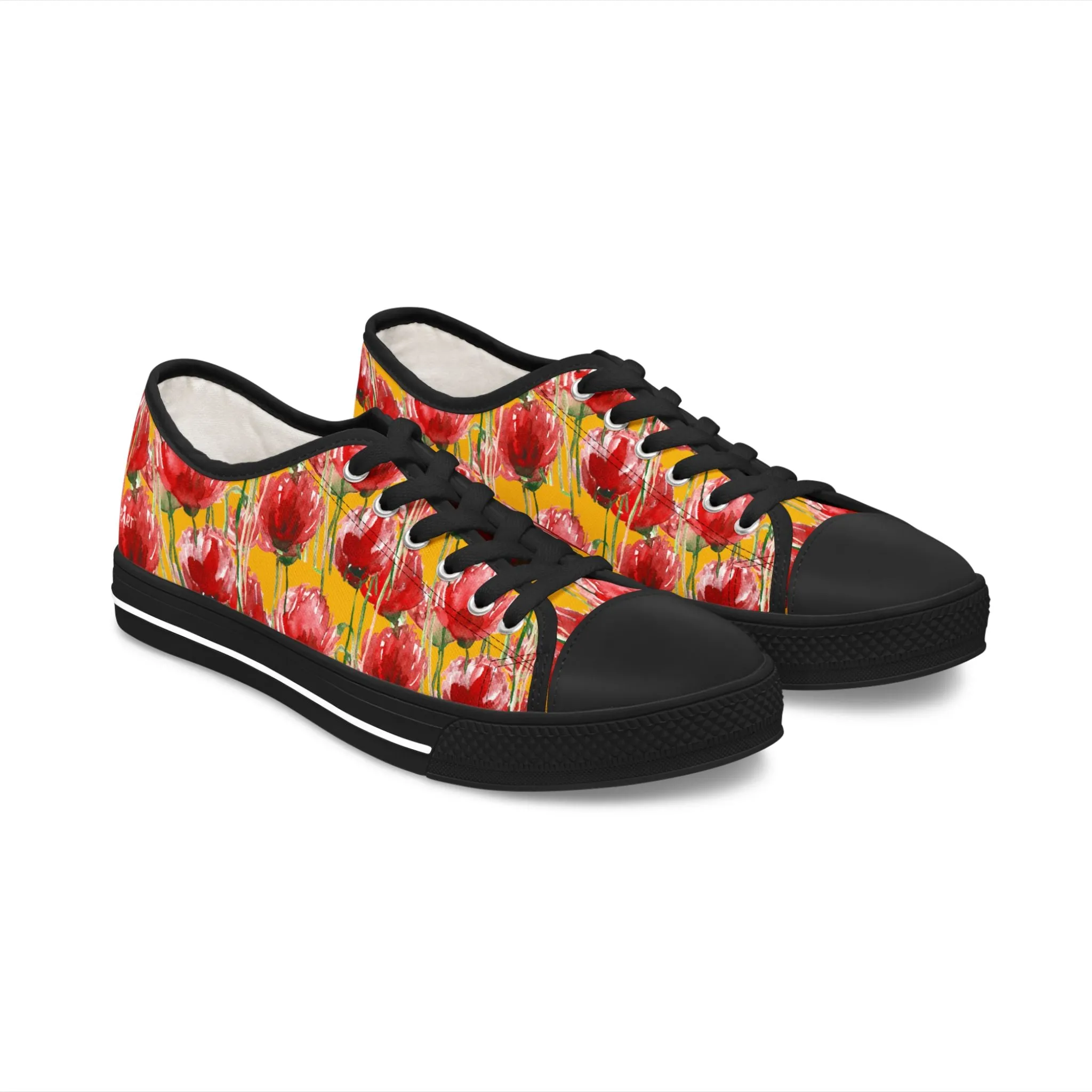 Yellow Red Tulips Floral Women's Sneakers, Floral Print Best Canvas Fashion Low Top Sneakers (US Size: 5.5-12)