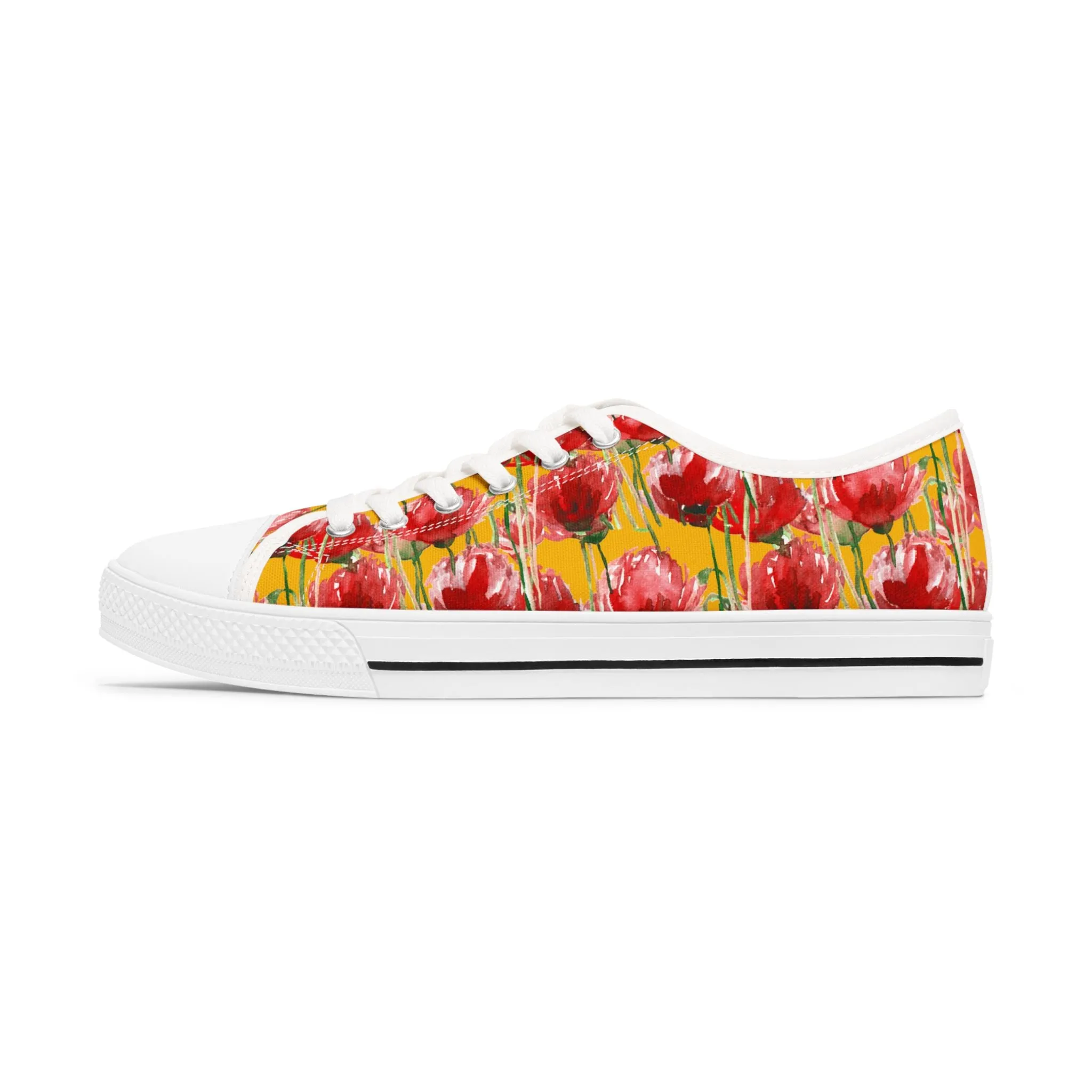 Yellow Red Tulips Floral Women's Sneakers, Floral Print Best Canvas Fashion Low Top Sneakers (US Size: 5.5-12)