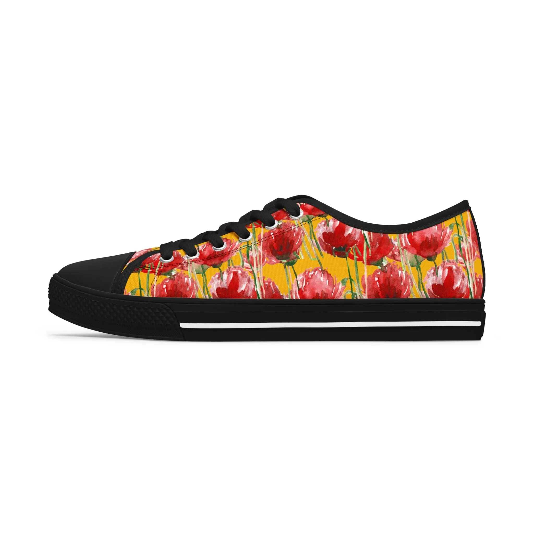 Yellow Red Tulips Floral Women's Sneakers, Floral Print Best Canvas Fashion Low Top Sneakers (US Size: 5.5-12)