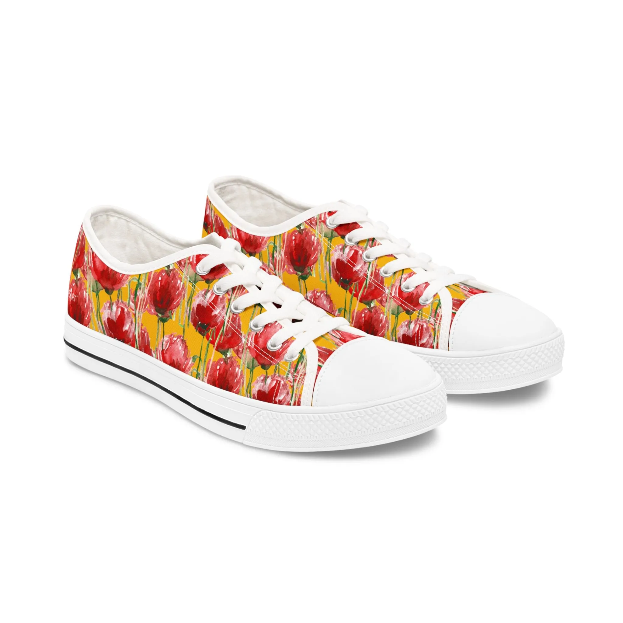 Yellow Red Tulips Floral Women's Sneakers, Floral Print Best Canvas Fashion Low Top Sneakers (US Size: 5.5-12)